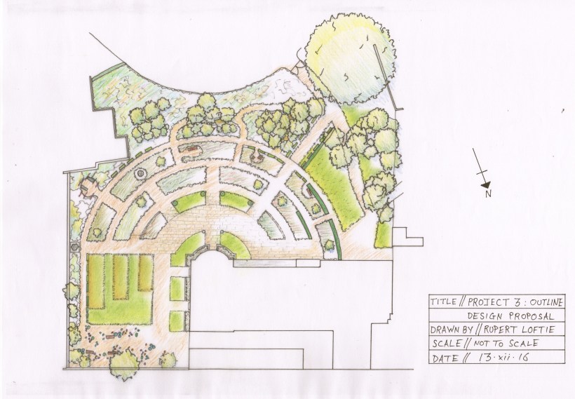 Garden design large colour rendered plan